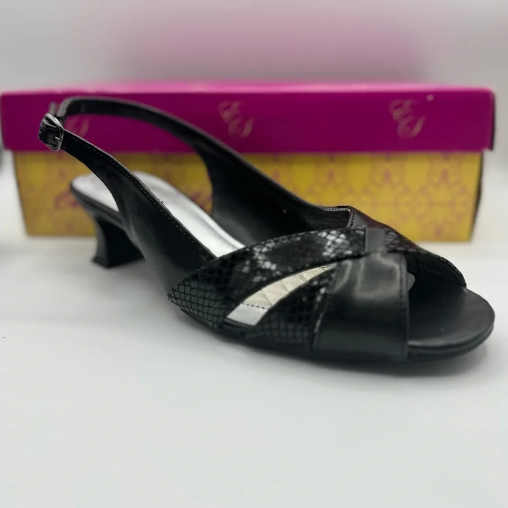 Easy Street Ariel Black Snake Sling Back Block Heels 7.5 WIDE - Picture 2 of 9